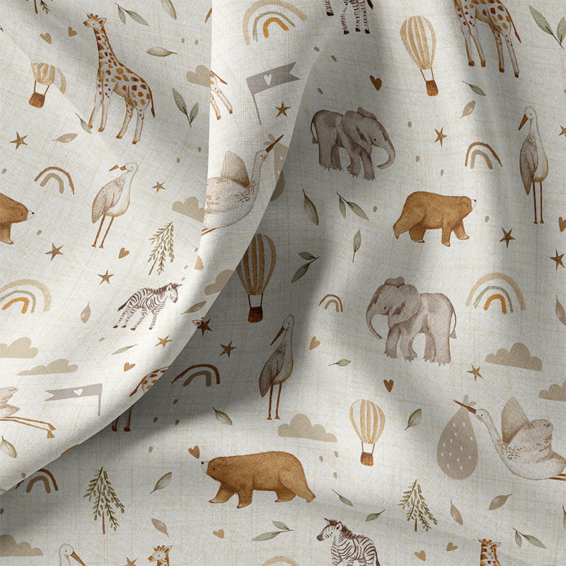Printed Cotton LIHELLO2 Ecru / Camel